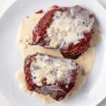 Sherry cream sauce over sirloin steaks.