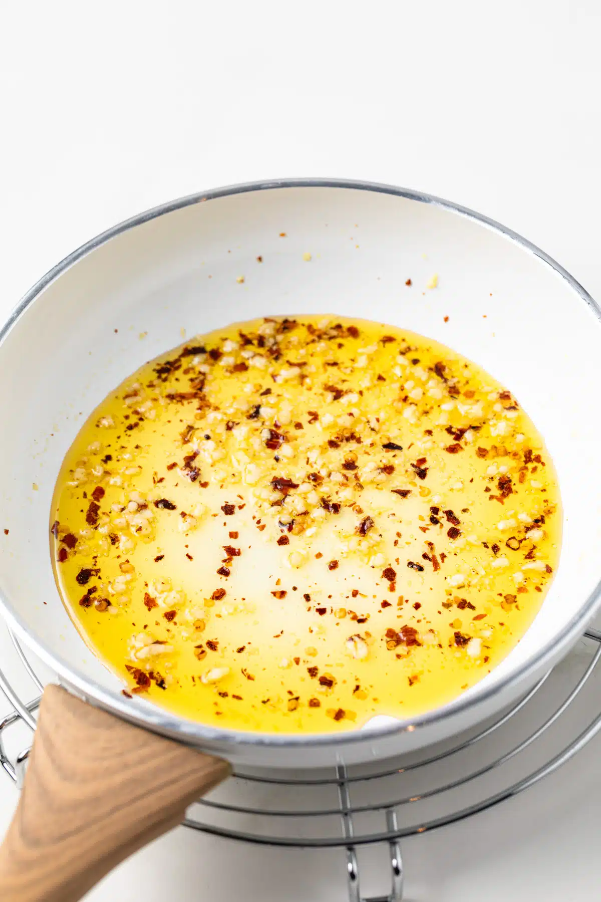 Sauteed garlic with crushed red pepper.
